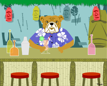 Bulldog Dog Tiki Bar Cocktail Original Art Pop Print