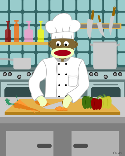 Sock Monkey Executive Chef Cook Cooking Kitchen Food Art Print
