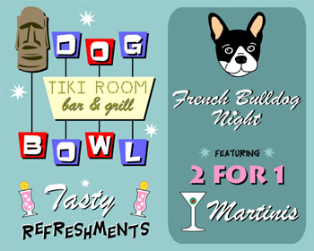 French Bulldog Dog Bowling Tiki Martini Pop Art Print