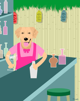 Golden Retriever Dog Girl Martini Tiki Bar Art Print