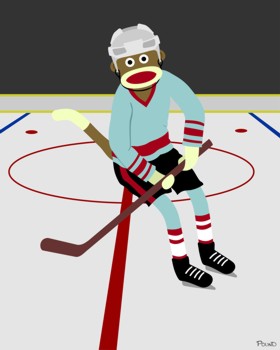 Sock Monkey Ice Hockey Player Pop Art Print