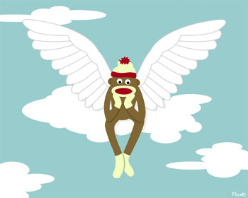 Sock Monkey Guardian Angel Wings Pop Art Print