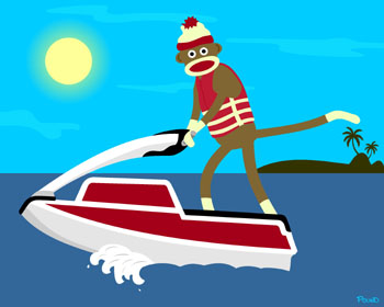 Sock Monkey Jet Ski Jetski Watercraft Pop Art Print