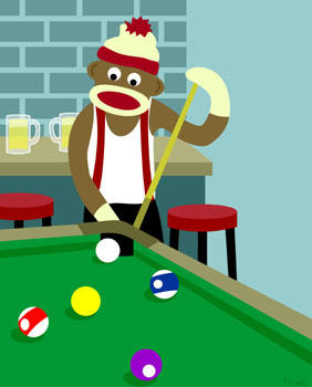 Sock Monkey Pool Table Billiards Cue Stick Pop Art Print