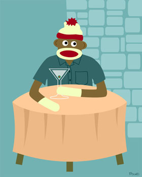 Sock Monkey Martini Table Pop Art Print